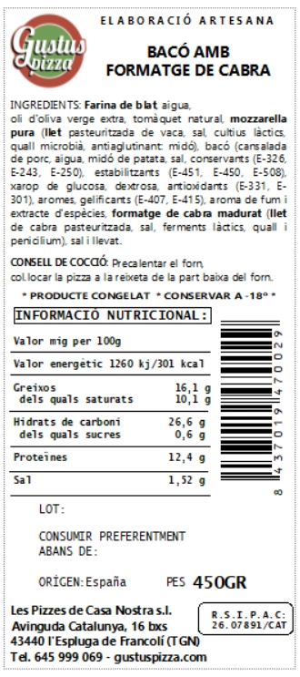 Pizza Bacon con Queso de Cabra 30 cm 6 Pizza Bacon con Queso de Cabra 30 cm - Imagen 6